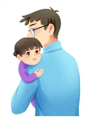 彩色手绘卡通父亲节人物父亲父子拥抱元素png素材