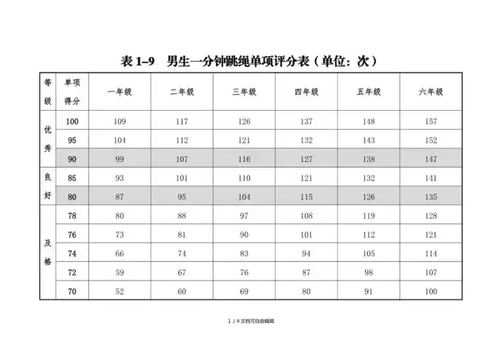 一分钟跳绳评分标准
