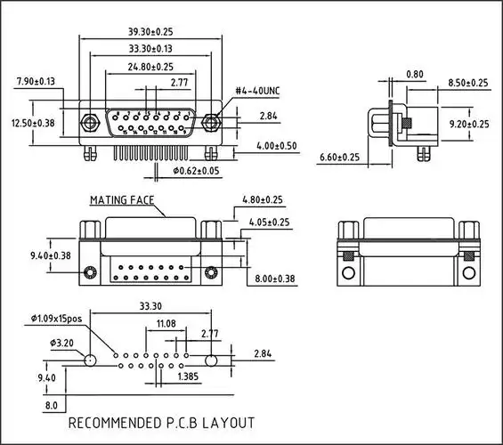 db15公母头镀金车针dr15弯脚90度焊板母座180度直插dp15带壳镀金冲针