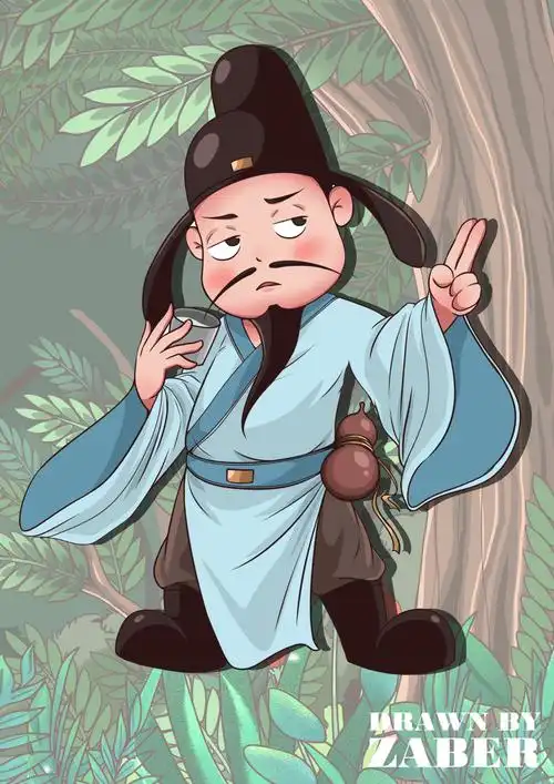 李白携好友游玩系列插画