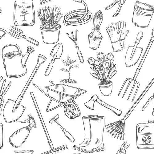 黑白手绘园艺农具插图