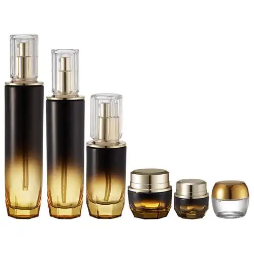 批发高档渐变色化妆品套装玻璃瓶cpb系列茶色避光乳液瓶50g膏霜瓶