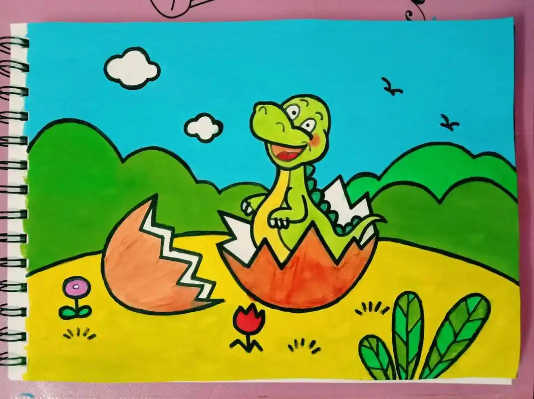 《破壳而出的小恐龙》#简笔画 #少儿美术 #童心童画  - 抖音