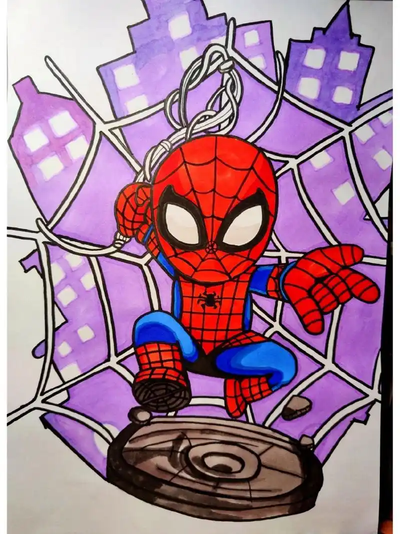 卡通蜘蛛侠9915简笔画马克笔 9015spiderman90,童年男神.