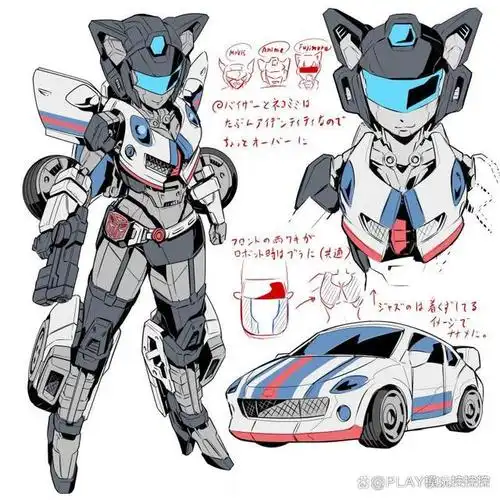4位变形金刚角色机娘化设计,漂移有三种配色,震荡波变车