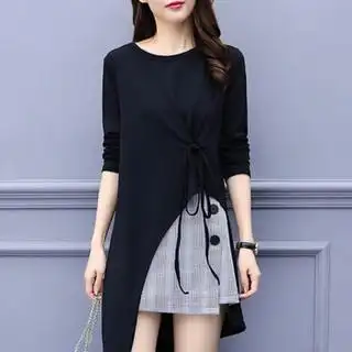 商品joy of joy 京东女装2019春季新款大码收腰不规则下摆上衣格子