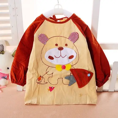 新款 灯芯绒反穿衣 全包式防水罩衣 宝宝吃饭衣 儿童卡通画画衣