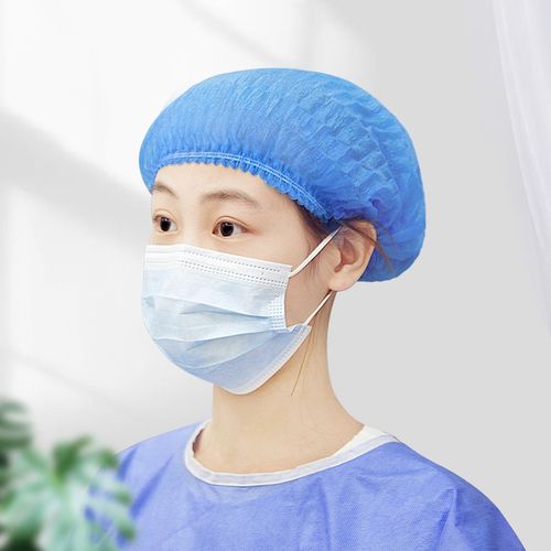 颐生阁 医用一次性帽子 无菌头套医生条形手术帽蓝色无纺布护士帽防尘