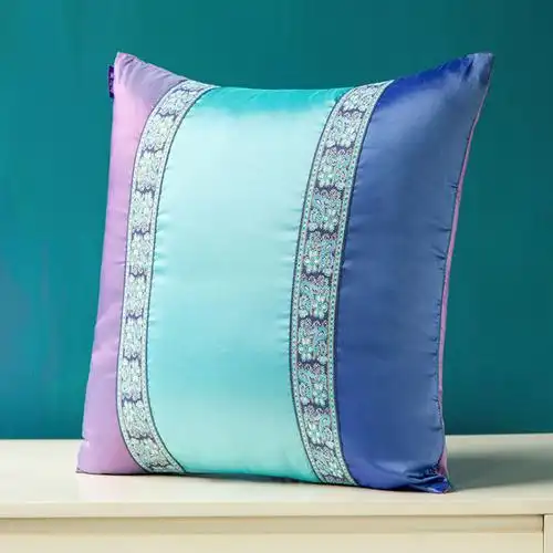 高档地中海三色拼接布艺汽车沙发靠枕靠垫套 蓝色抱枕套不含芯 枕套不