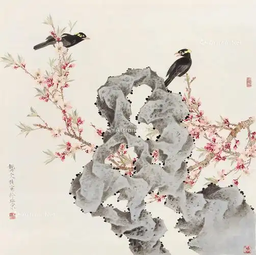 0067 桃花山鸟 镜心 设色纸本