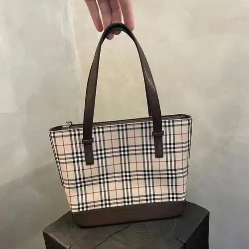 burberry巴宝莉格纹双拼皮单肩托特包