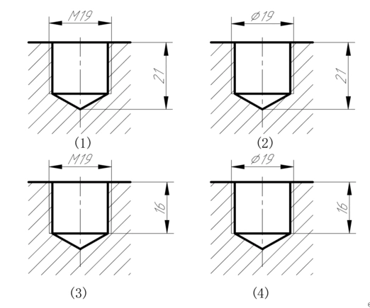 判断下列所绘制的螺孔视图中正确的尺寸标注是