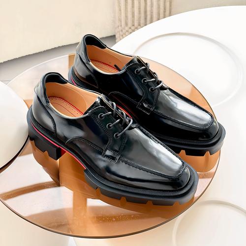 欧洲站cl男鞋红底鞋厚底增高系带绅士鞋真皮欧美时尚潮流皮鞋婚鞋