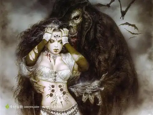 性感清纯美女与怪兽插画素材