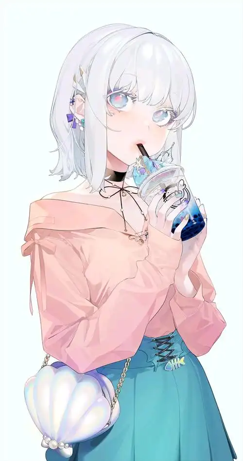 美少女喝奶茶