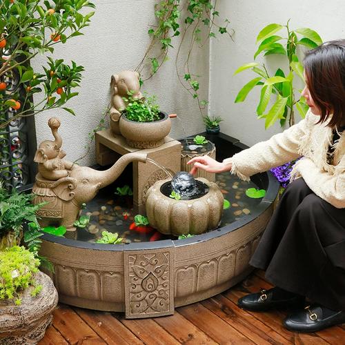 陋石坊庭院鱼池流水户外花园喷泉造景布置水景观室外鱼缸装饰摆件