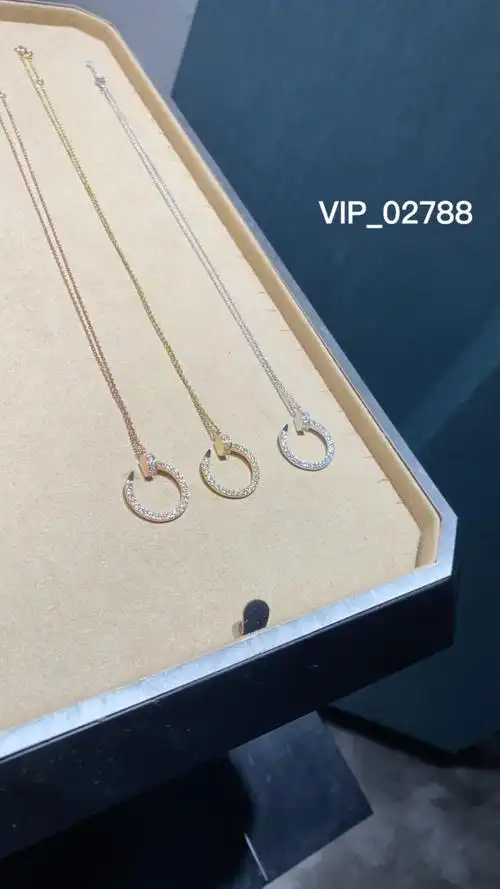 卡地亚满钻白金色钉子项链