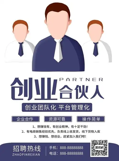 简约创业合伙人手机海报