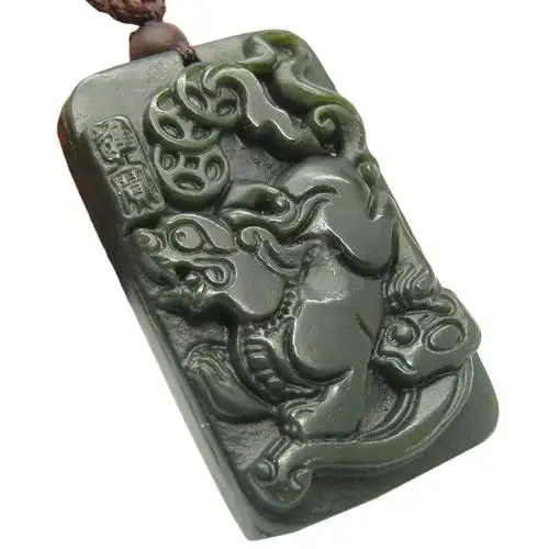 甄玉悦 和田玉青玉麒麟挂件吊坠 男款细料精雕挂坠 独一无二 送国检