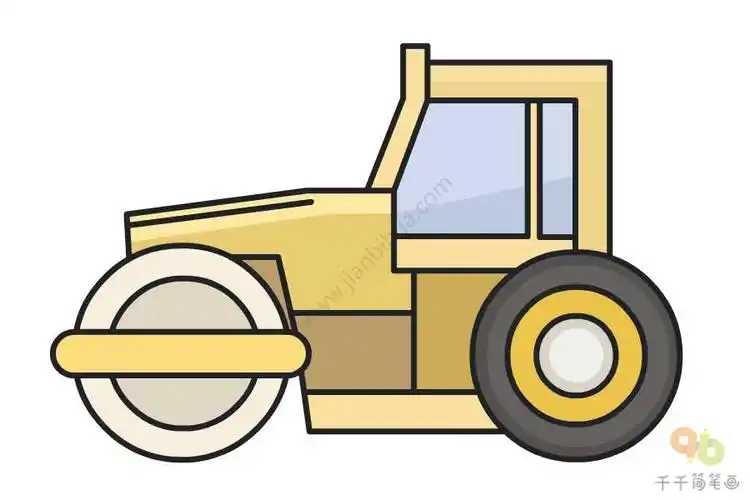 压路机简笔画画法_工程车简笔画
