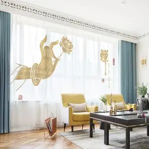 定制窗帘新中式禅意佛手莲花菩萨佛堂禅院禅寺礼佛养生窗纱包安装