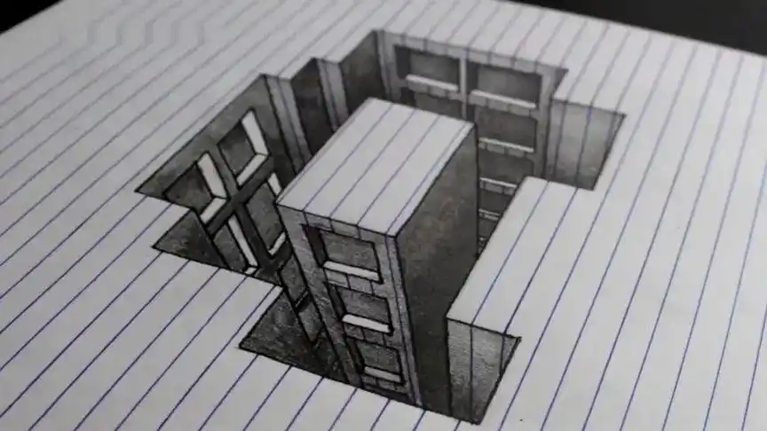 线纸3d技巧绘制孔建筑#手绘 #3d立体画 #画画 #艺术 #想画就画