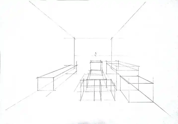 客厅空间一点透视黑白效果绘制步骤图