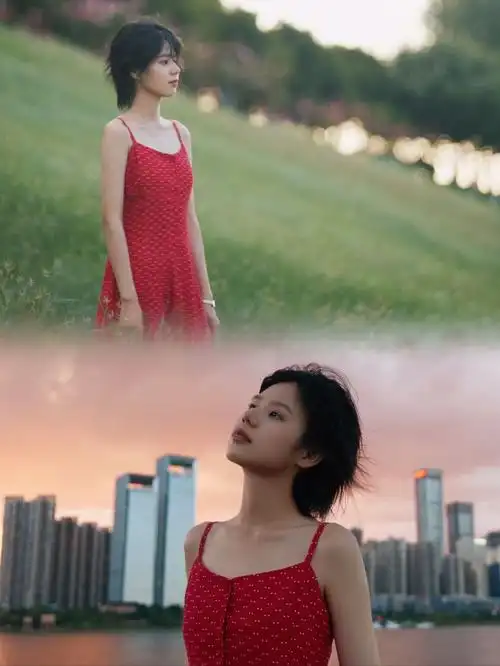 草地红裙夜幕谱一首夏日终曲03户外写真