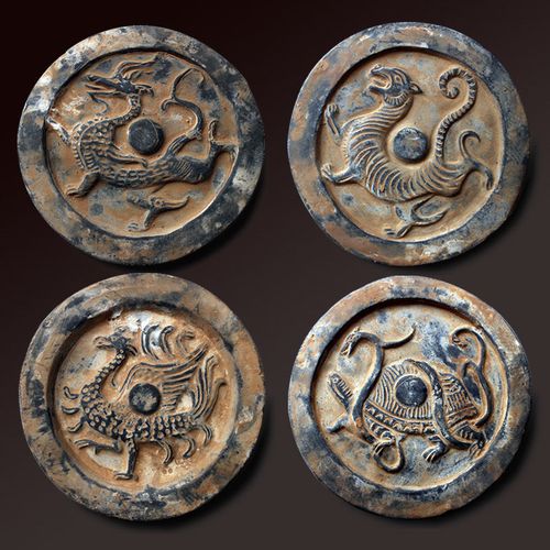 仿古瓦当陶器摆件汉代四神兽瓦当摆件秦砖汉瓦古玩老货收藏艺术品