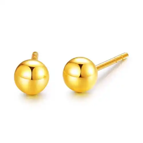 新金珠宝18硬k泡泡耳钉金球形光面耳钉au750金黄素耳针1042