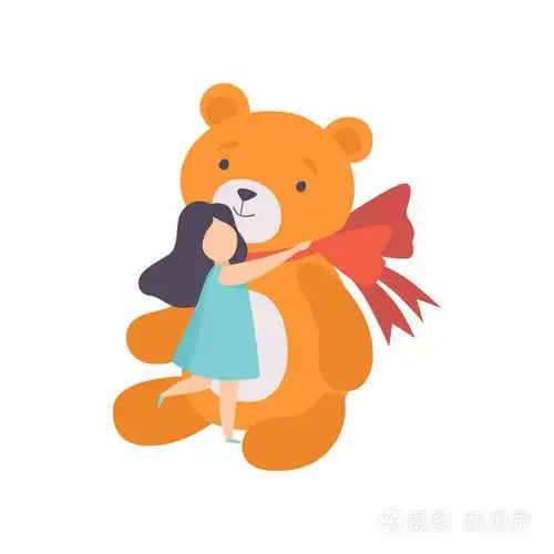 可爱的女孩拥抱她的大泰迪熊, 孩子庆祝生日向量例证在白色背景