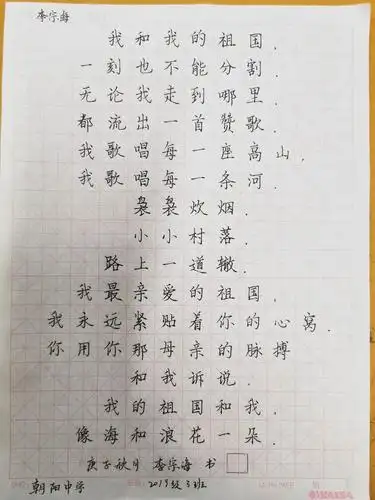 我向祖国告白—朝阳中学八年级硬笔书法比赛 - 美篇