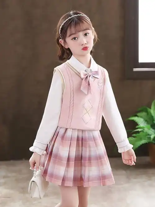 女童冬装连衣裙儿童裙子秋冬jk套装学院风冬季百褶公主裙加绒洋气