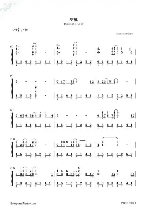 空城中国好声音金志文双手简谱预览1