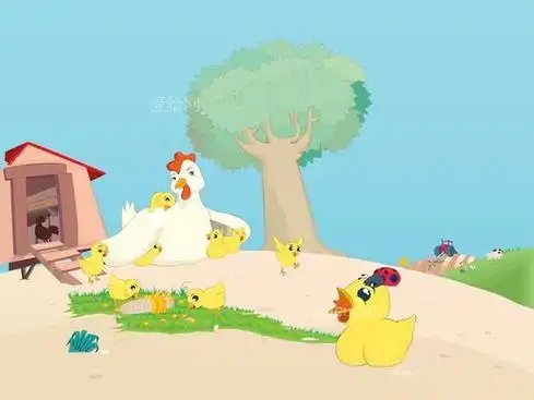 农场鸡妈妈带小鸡失量素材