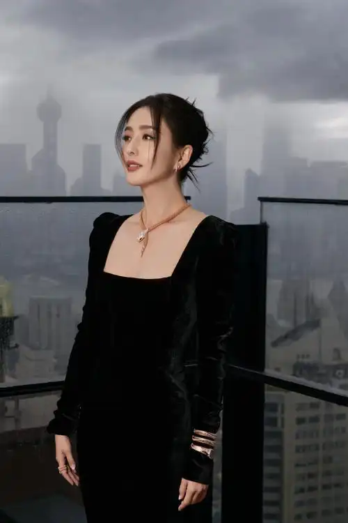 组图:佟丽娅一身黑色丝绒长裙优雅高贵 雨中撑伞显清冷气质