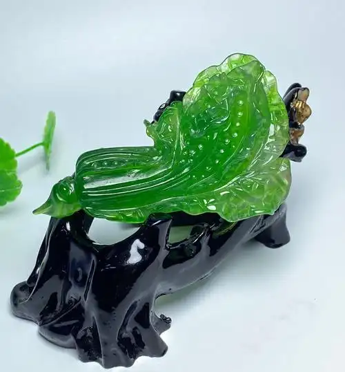 一元起拍卖缅甸a货翡翠冰种满色辣绿玉白菜摆件家居装饰乔迁礼品