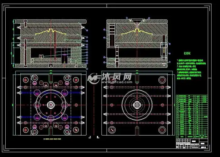 圆形塑料桶盖注塑模具设计图纸一模一腔