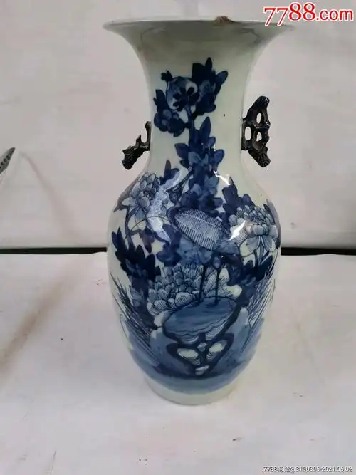 清晚期,青花凤凰戏牡丹大瓶_单色白瓷_图片欣赏_收藏价值_7788明信片