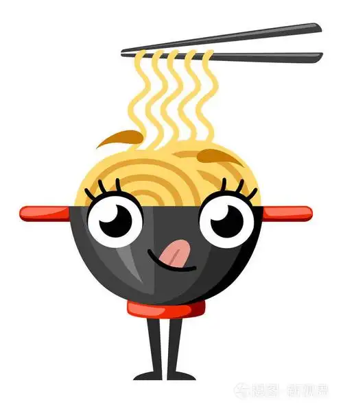 黑碗面条.卡通人物设计.食物吉祥物用筷子.