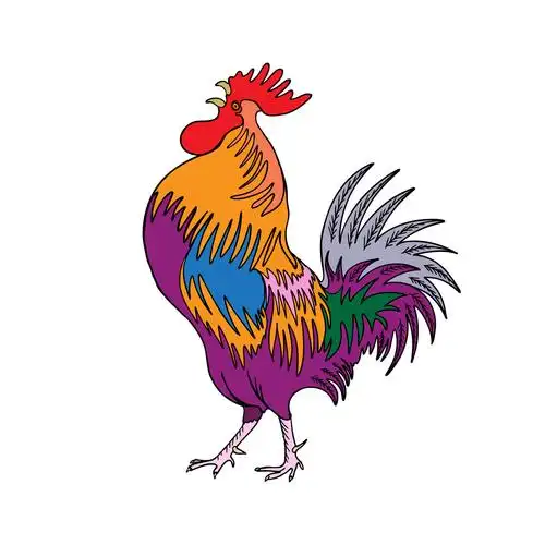 公鸡,彩色,绘画,中国,黄道十二宫,新年快乐,象征