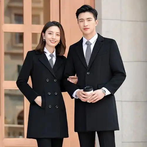 职业装男女同款呢子厚大衣酒店毛呢外套销售工装公务员银行工作服