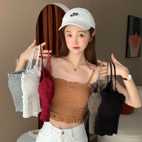 小清新泫雅吊带背心百搭无袖性感显瘦裹胸美背打底内搭上衣木耳边