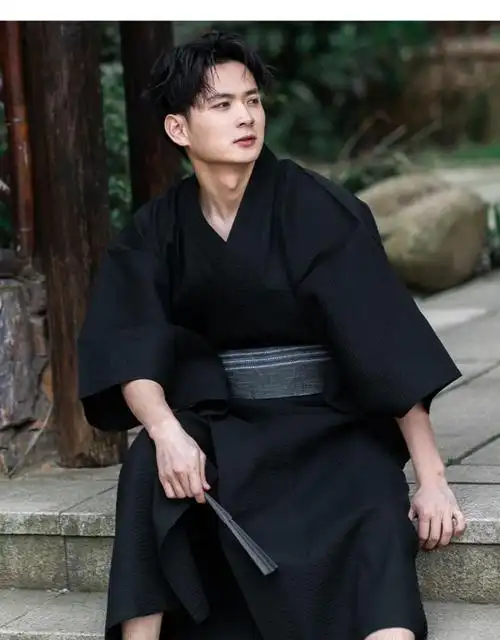 日本男士和服浴衣夏季男传统浴衣日本武1士长袍日式透气和服夏日祭写