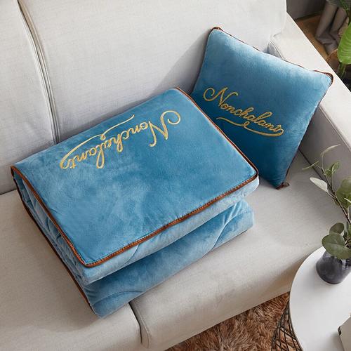 定制双面加绒加厚毛巾绣抱枕被子两用珊瑚绒保暖车上办公室午休小