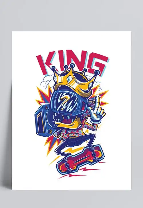 电视剧国王美漫美式漫画涂鸦街头涂鸦暗黑系嘻哈潮流潮牌卡通q版插画