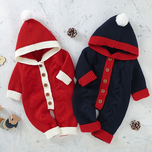 婴儿连体衣毛线针织衫小童新生儿男女宝宝毛衣保暖爬爬服开衫哈衣