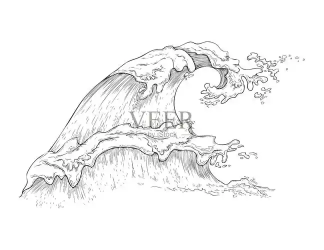 海洋或海浪在线素描矢量插图孤立在白色的背景.插画图片素材