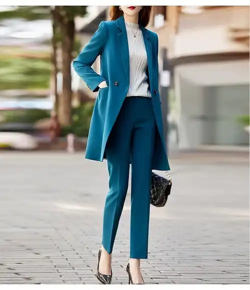 劳拉格慕中长款西装套装女年新款时尚休闲西服商务气质职业装两件套