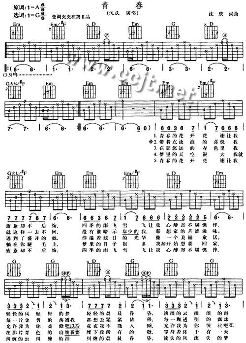 《青春吉他谱》_沈庆_c调_吉他图片谱2张